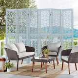 Wooden Room Divider with Carved Cutout Pattern