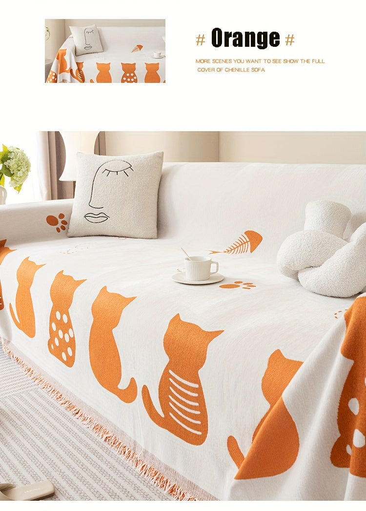 Chenille Cat Cartoon Sofa Cover Blanket
