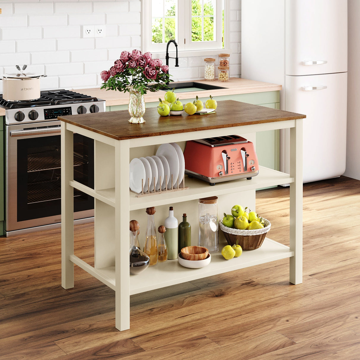 Rustic 3-piece Stationary Kitchen Island Set