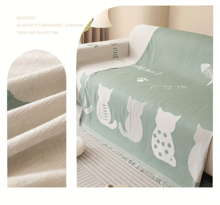Chenille Cat Cartoon Sofa Cover Blanket