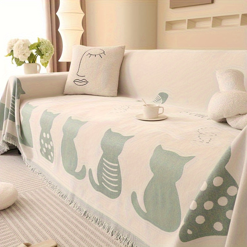 Chenille Cat Cartoon Sofa Cover Blanket