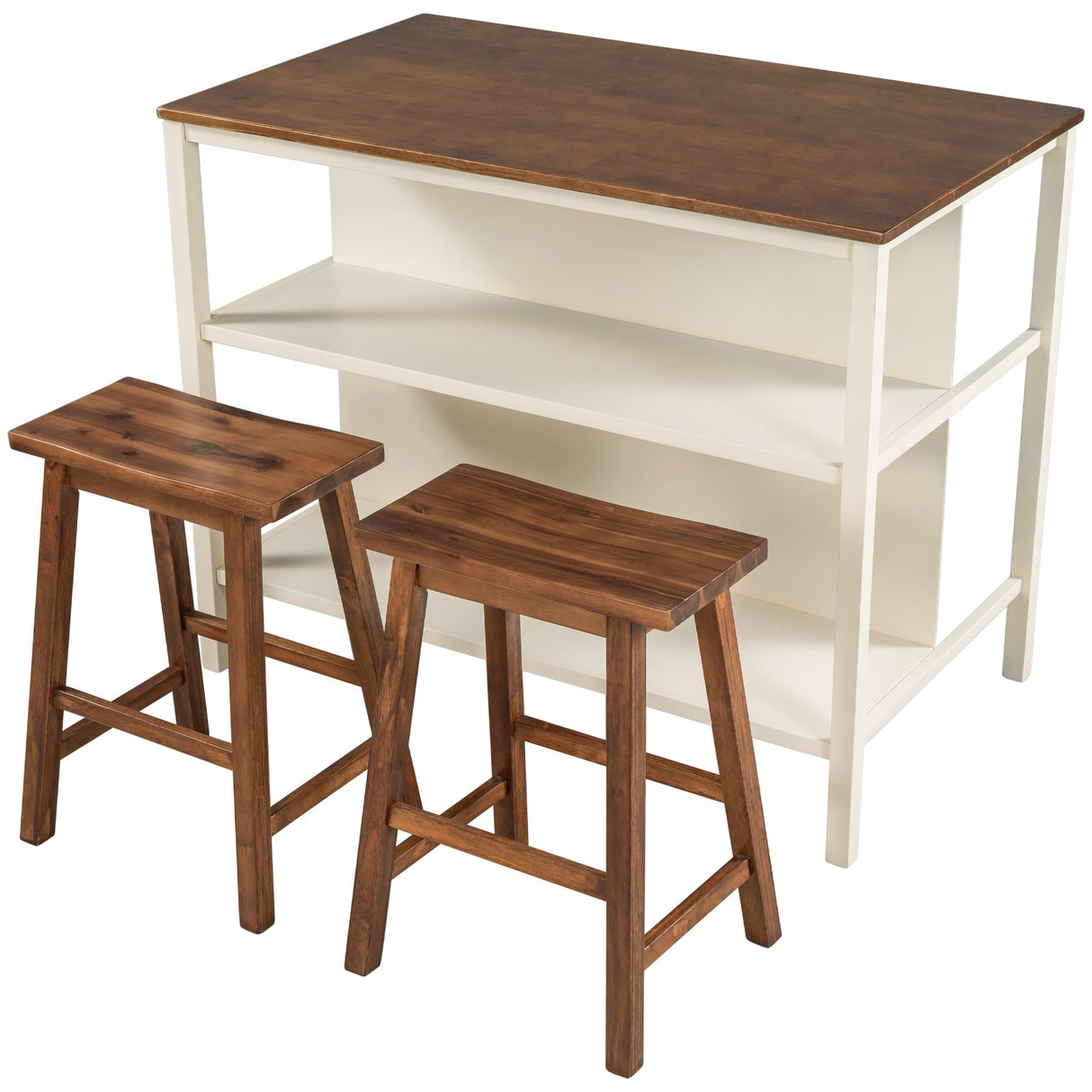 Rustic 3-piece Stationary Kitchen Island Set