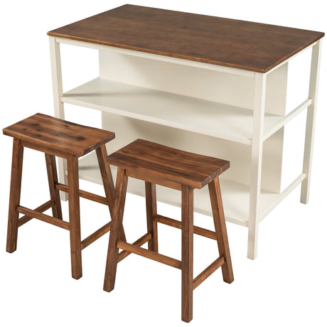 Rustic 3-piece Stationary Kitchen Island Set