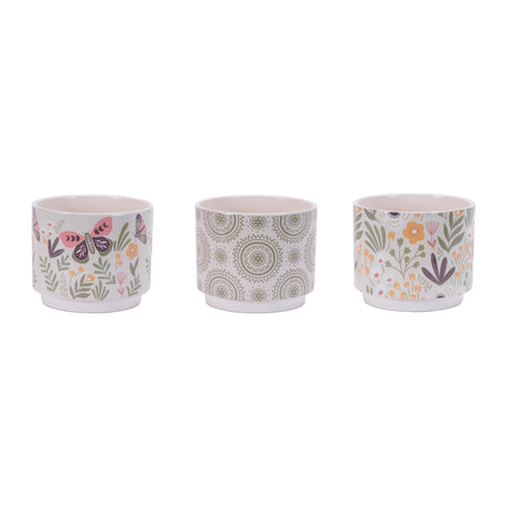 Stone Floral Patterned Planter, Set of 3