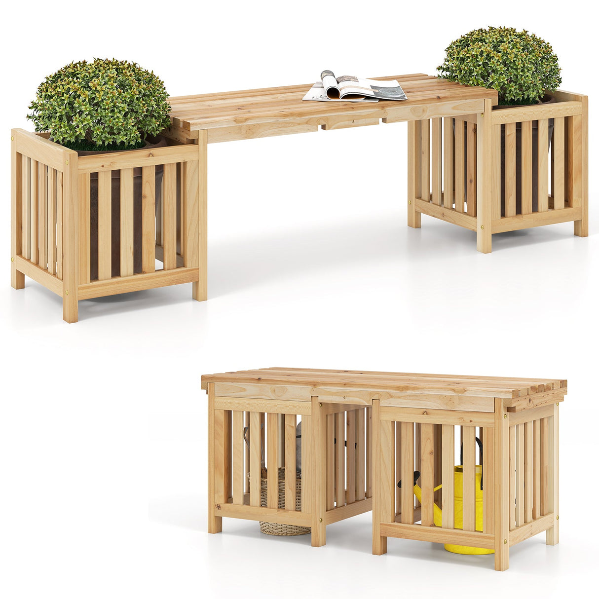 Patio Wooden Bench with Planter