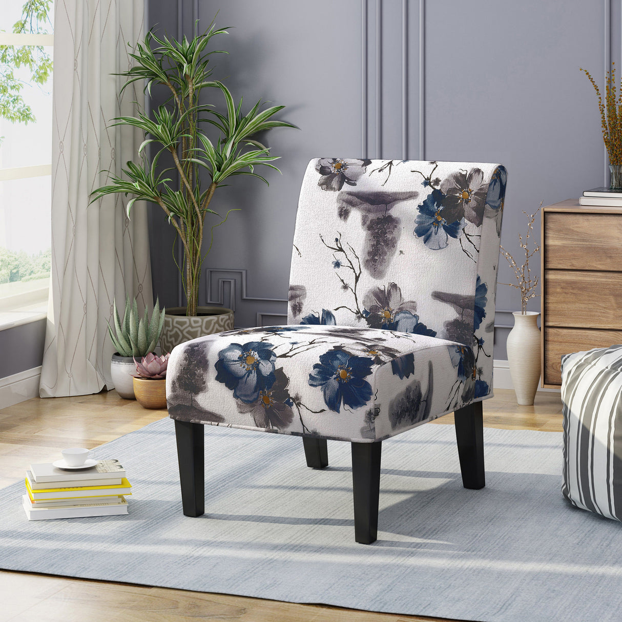 Floral Watercolor Armless Accent Chair