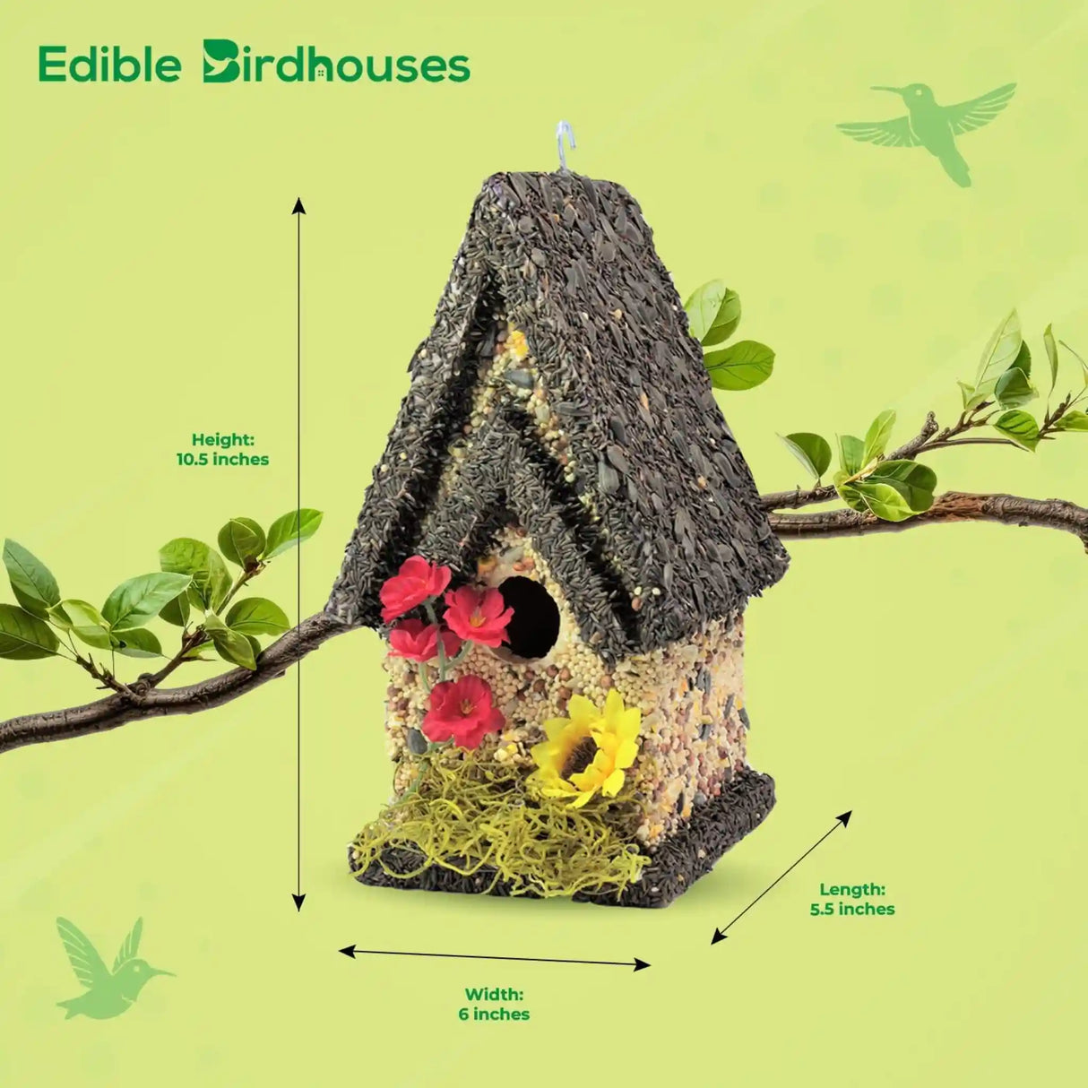 Tall Edible Birdhouse with Dark Roof