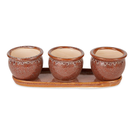 BROWN ROUND CERAMIC SMALL PLANTER SET OF 3