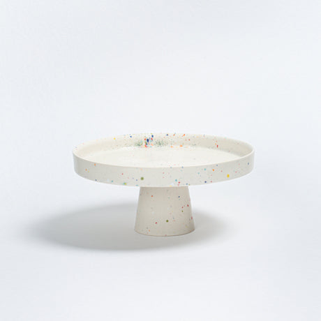 White Stoneware Ceramic Cake Stand, 11"