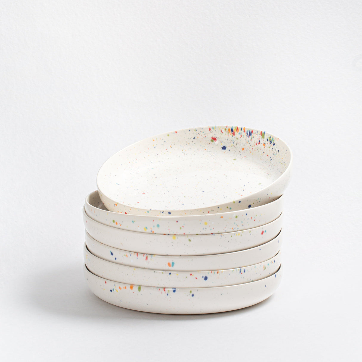 White Low Stoneware Ceramic Pasta Plates,  9", Set of 6