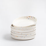 White Low Stoneware Ceramic Pasta Plates,  9", Set of 6