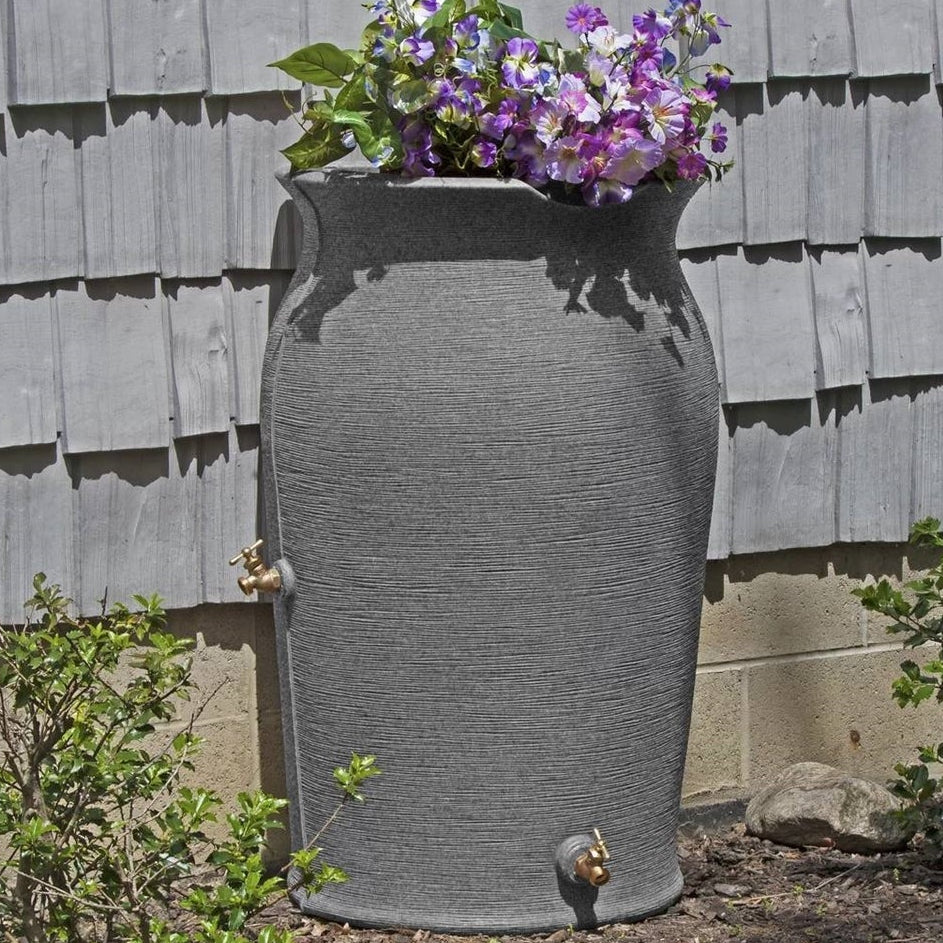 Dark Grey Urn Rain Barrel with Planter Top - 50 Gallon