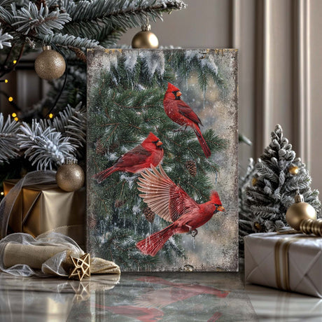 Vintage Cardinal Christmas Wall Art