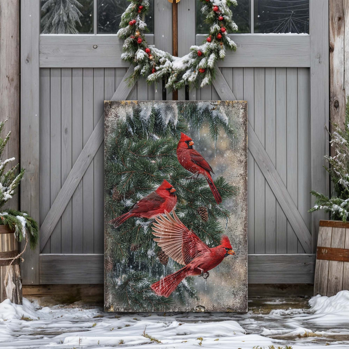 Vintage Cardinal Christmas Wall Art