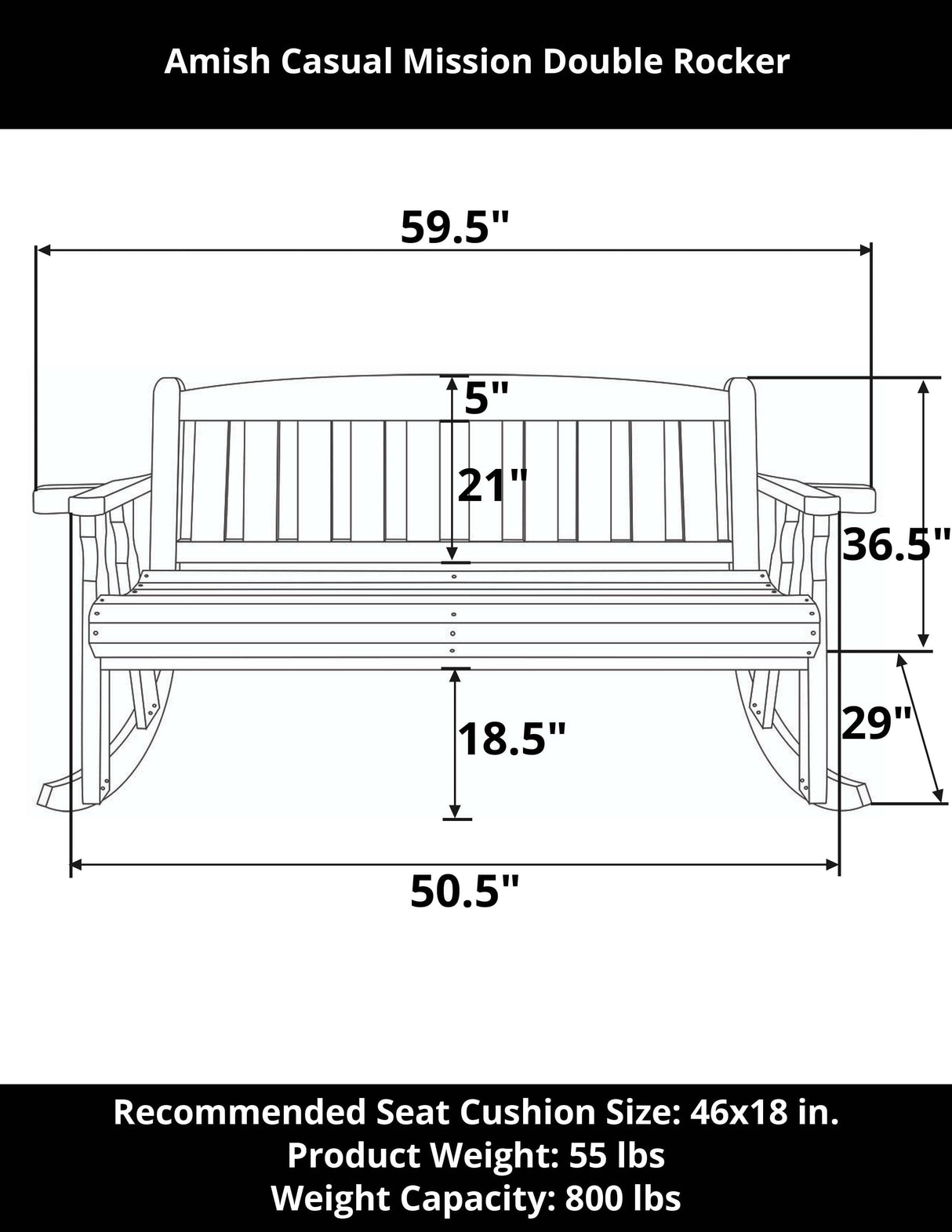 Amish Casual Heavy Duty Mission Outdoor Double Rocker