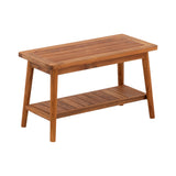 Oiled Teak Bath Bench with Shelf, 30"
