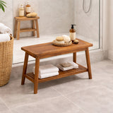 Oiled Teak Bath Bench with Shelf, 30"