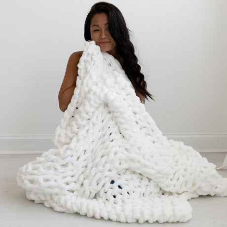 Infinite Chunky Knit Blanket, Minky, 43” x 70”, Blanc