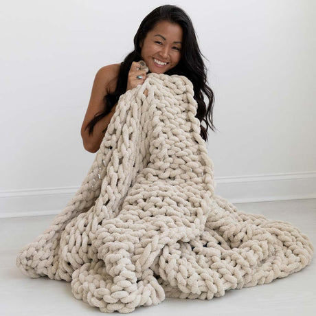Infinite Chunky Knit Blanket, Minky, 43” x 70”, Sand