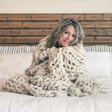 Infinite Chunky Knit Blanket, Minky, 43” x 70”, Sand