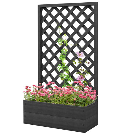Wooden Raised Garden Bed with Lattice Trellis