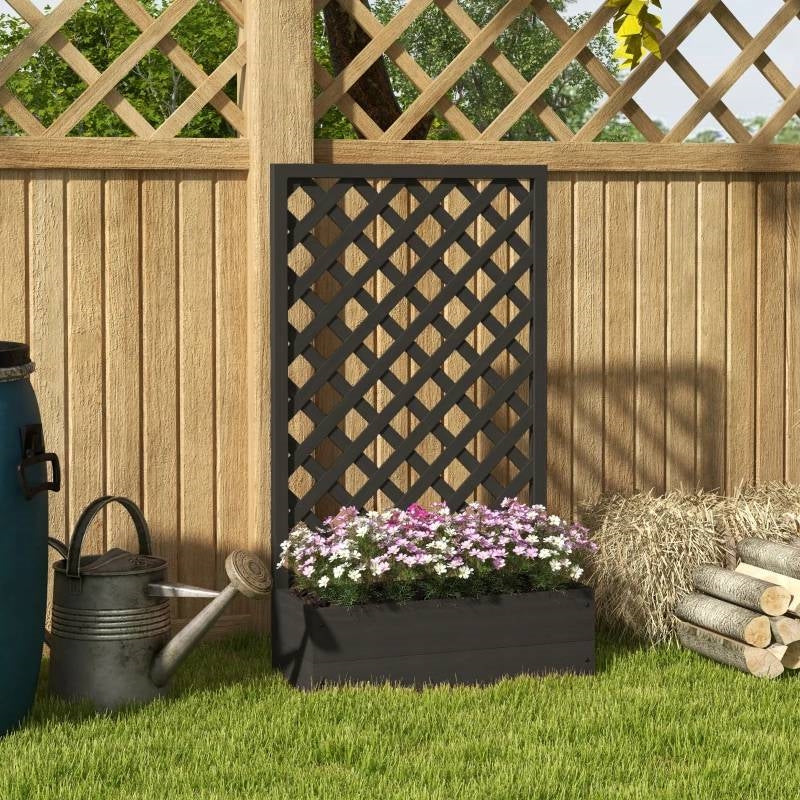 Wooden Raised Garden Bed with Lattice Trellis