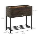Brown Modern PE Rattan Wicker Raised Garden Bed Elevated Planter Box