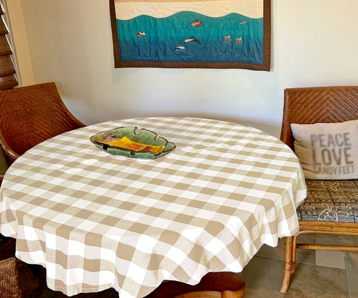 Beige Gingham Tablecloth