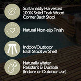 Siena Natural Teak Shower and Bath Stool with Curved Seat and Shelf