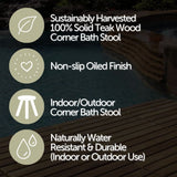 Tanzania Oiled Teak Shower and Bath Corner Stool with Shelf - 17.5"