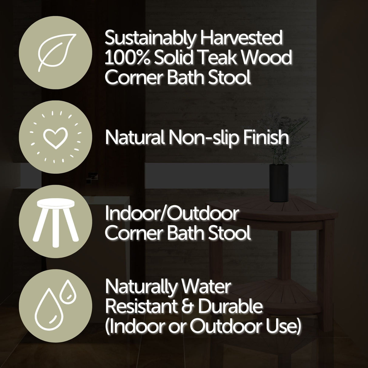 Stanley Natural Teak Shower and Bath Corner Stool with Shelf - 15.7"