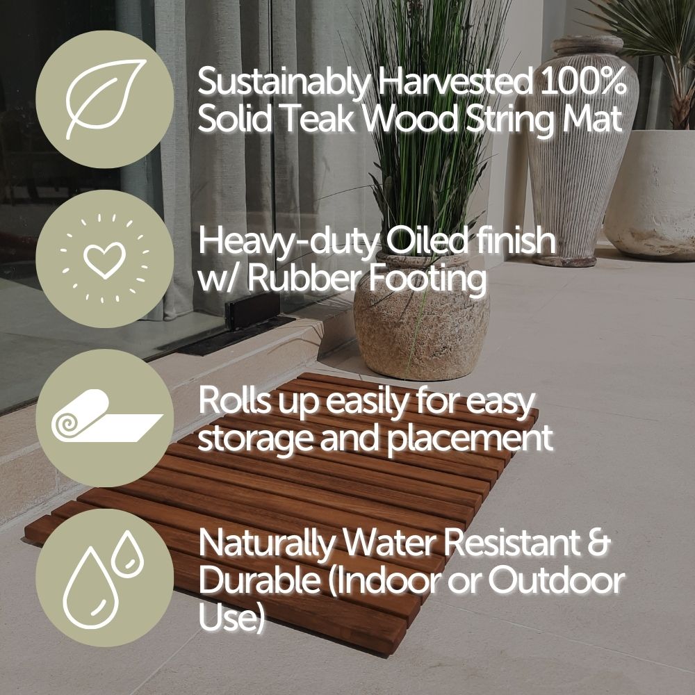 Sunriver Teak Shower and Bath String Mat with Rubber Feet 23.62" x 15.75"