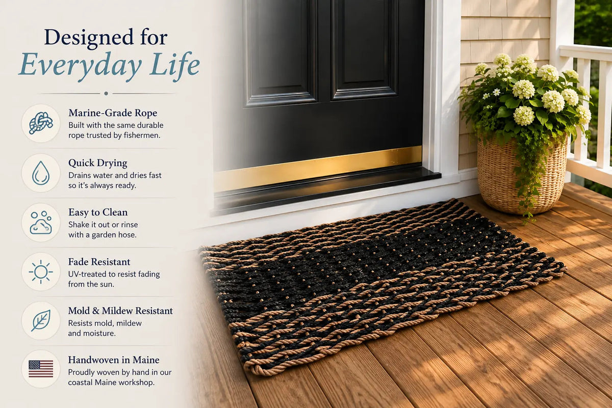 Teal, Navy Blue & Seafoam 5-Stripe Lobster Rope Doormat