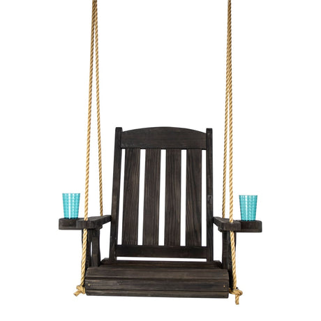 Heavy Duty Outdoor Wood Swing Chair - Black Clearcoat