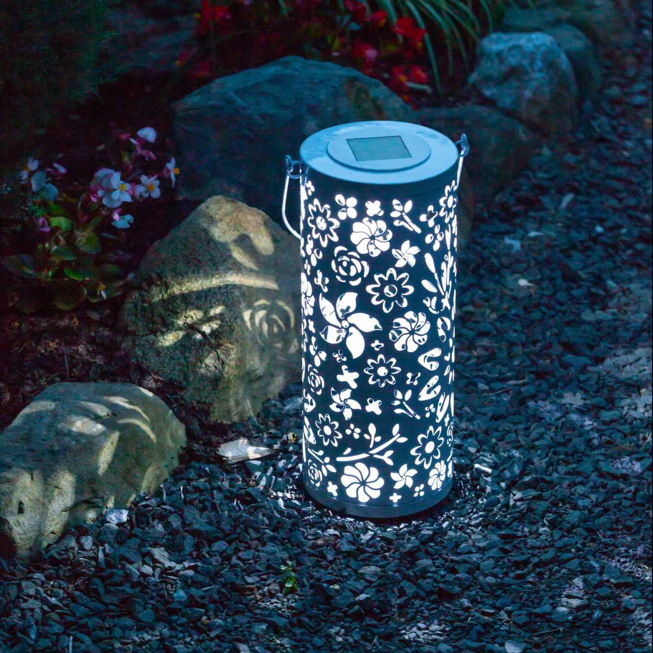 Bloom Punched Metal Solar Lantern - White – Plow & Hearth