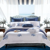 Blue Egyptian Cotton Embroidered Tribute Silk Bedding Set