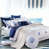 Blue Egyptian Cotton Embroidered Tribute Silk Bedding Set