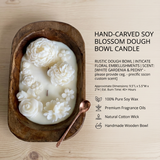 Dough Bowl Candle | Carved Wood Bowl | Floral Candle