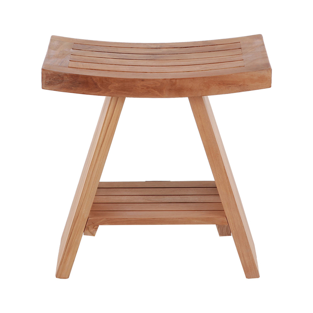 Siena Natural Teak Shower and Bath Stool with Curved Seat and Shelf