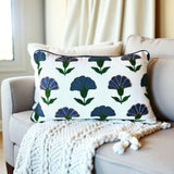 Embroidered Floral Blue Boho Accent Throw Pillow