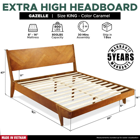 Rorns Gazelle Platform Bed Frame With Headboard