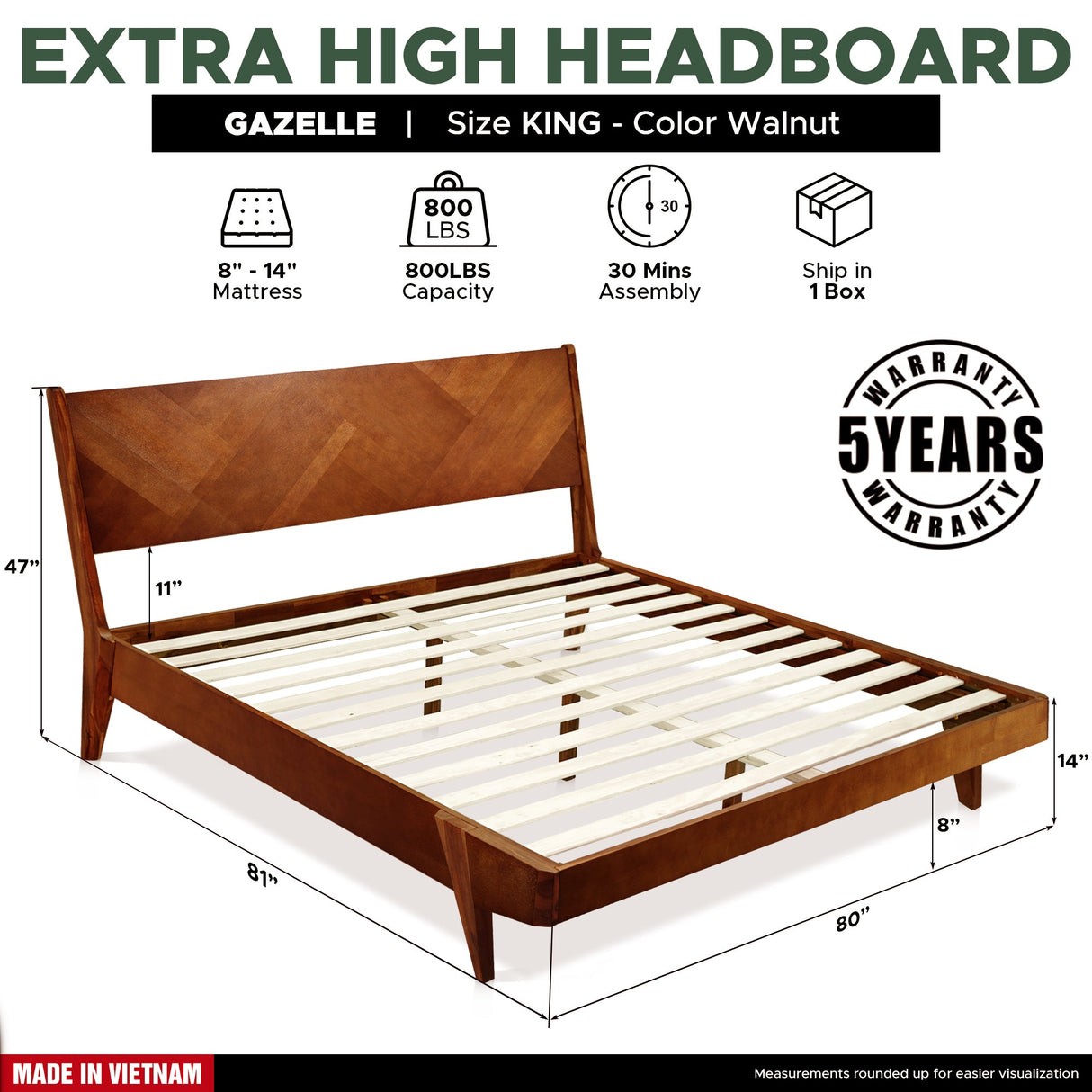 Rorns Gazelle Platform Bed Frame With Headboard