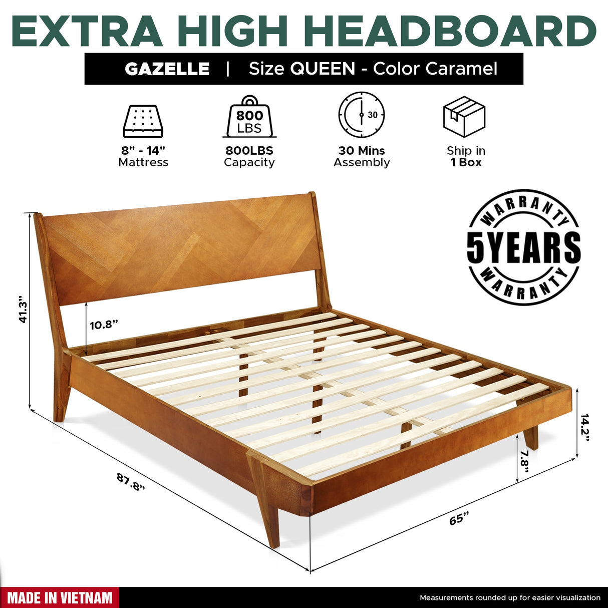 Rorns Gazelle Platform Bed Frame With Headboard