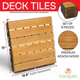 Acacia Deck Tiles 6 Slat Interlocking Decking Tiles, Set of 9