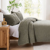 Full/Queen 3 Piece Cotton Faded Stone Washed Lightweight Quilt Set Green
