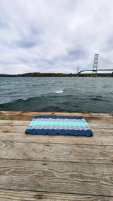 Five Stripe Rope Mat made with Lobster Rope Navy, Light gray and seafoam