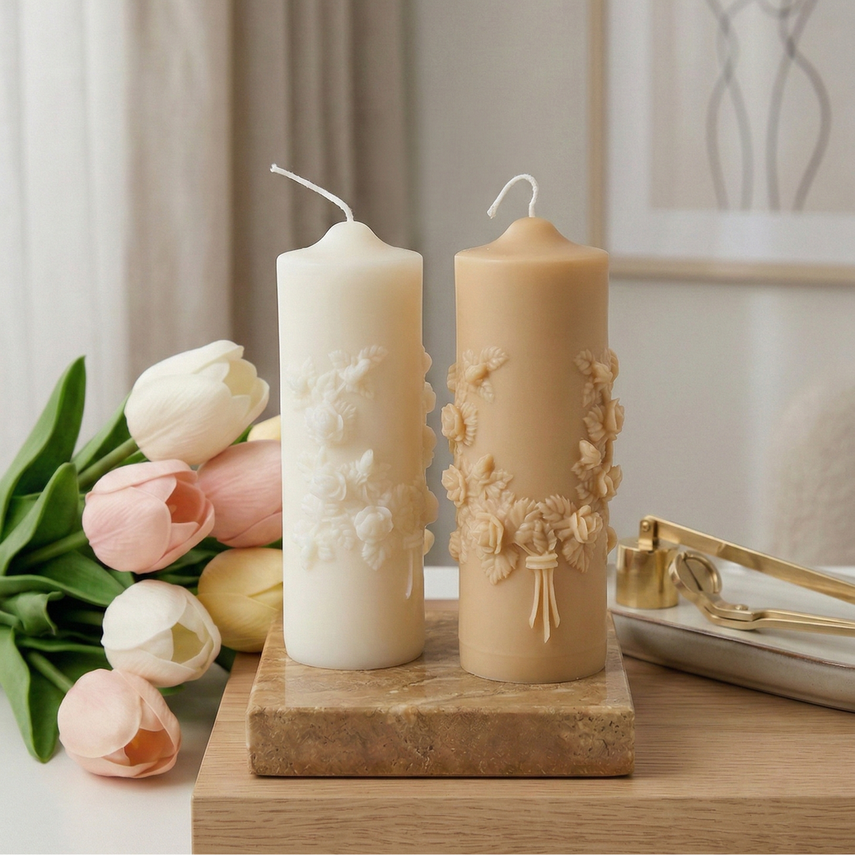 Floral Pillar Candle