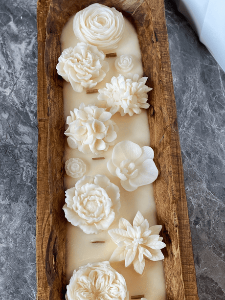 Four Seasons Floral Wooden Dough Bowl Candle