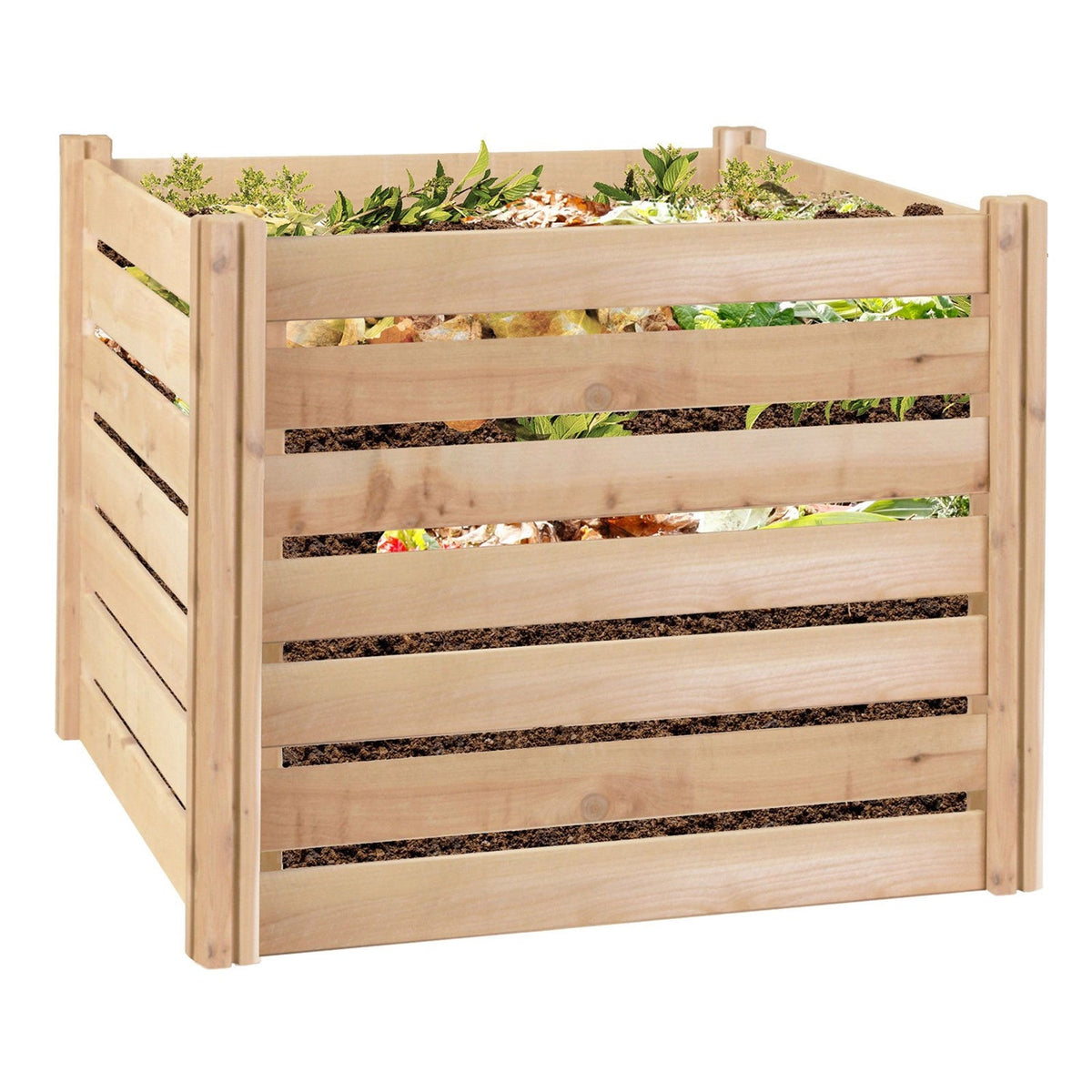 Outdoor 174-Gallon Wooden Compost Bin made from Eco-Friendly Cedar Woo ...