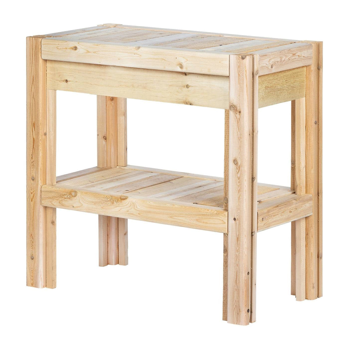 2 Tier Adjustable Cedar Wood Garden Storage Shelves